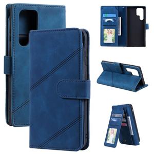 huismerk For Samsung Galaxy S22 Ultra 5G Skin Feel Card Slot Leather Phone Case(Blue)