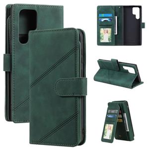 huismerk For Samsung Galaxy S22 Ultra 5G Skin Feel Card Slot Leather Phone Case(Green)