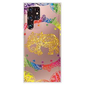 huismerk Voor Samsung Galaxy S22 Ultra 5G Gradiënt Kant Transparante TPU-telefooncase (Gold Elephant)