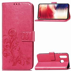 huismerk Lucky Clover ingedrukt bloemen patroon lederen case voor Galaxy A8s met houder & kaartsleuven & portemonnee & hand strap (Rose rood)