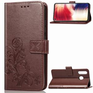 huismerk Lucky Clover ingedrukt bloemen patroon lederen case voor Galaxy A8s met houder & kaartsleuven & portemonnee & hand strap (bruin)