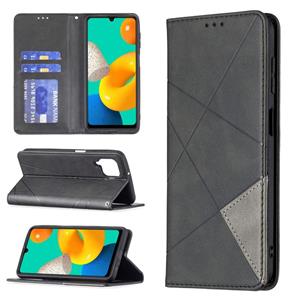 huismerk Voor Samsung Galaxy M32 Rhombus Texture Horizontale Flip Magnetische Lederen Case met Houder & Card Slots (Zwart)