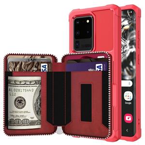 huismerk Voor Samsung Galaxy S20 Ultra Zipper Wallet Card Bag PU Back Phone Case