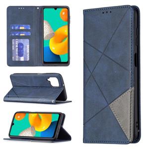 huismerk Voor Samsung Galaxy M32 Rhombus Texture Horizontale Flip Magnetische Lederen Case met Houder & Card Slots