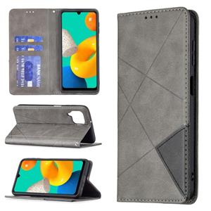 huismerk Voor Samsung Galaxy M32 Rhombus Texture Horizontale Flip Magnetische Lederen Case met Houder & Card Slots