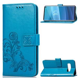 huismerk Lucky Clover ingedrukt bloemen patroon lederen draagtas voor Galaxy S10e met houder & kaartsleuven & portemonnee & hand strap (blauw)