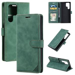 huismerk For Samsung Galaxy S22 Ultra 5G Skin Feel Anti-theft Brush Leather Phone Case(Green)