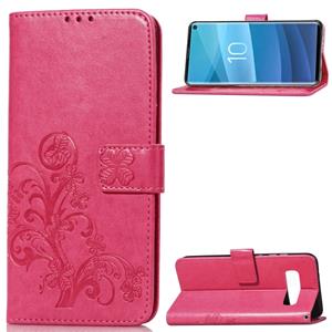 huismerk Lucky Clover ingedrukt bloemen patroon lederen case voor Galaxy S10e met houder & kaartsleuven & portemonnee & hand strap (Rose rood)