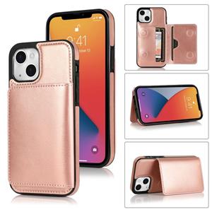 huismerk Schokbestendige PU + TPU-beschermhoes met kaartslots & houder voor iPhone 13 Mini (Rose Gold)