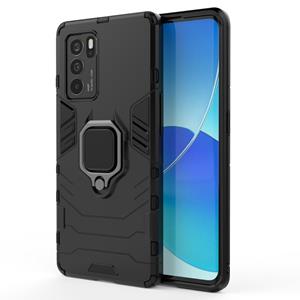 huismerk For OPPO Reno6 Pro 5G Shockproof PC + TPU Protective Case with Magnetic Ring Holder(Black)