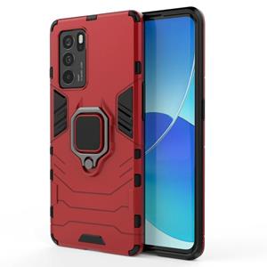 huismerk For OPPO Reno6 Pro 5G Shockproof PC + TPU Protective Case with Magnetic Ring Holder(Red)