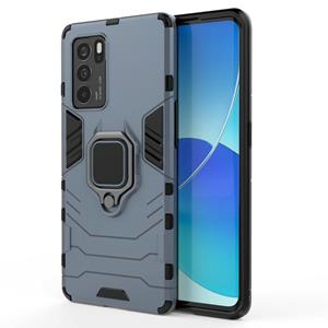 huismerk For OPPO Reno6 Pro 5G Shockproof PC + TPU Protective Case with Magnetic Ring Holder(Navy Blue)