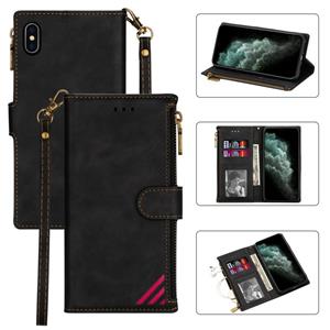 huismerk Zipper Multi-card Slots Horizontale Flip PU Lederen Case met Holder & Card Slots & Wallet & Lanyard & Photo Frame voor iPhone XR(Zwart)