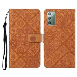 huismerk Voor Samsung Galaxy Note20 Ethnic Style Embossed Pattern Horizontal Flip Leather Case met Holder & Card Slots & Wallet & Lanyard(Brown)