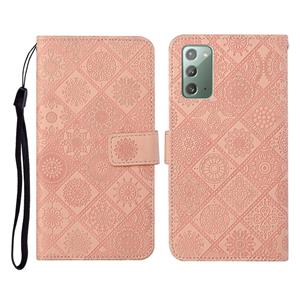 huismerk Voor Samsung Galaxy Note20 Ethnic Style Embossed Pattern Horizontal Flip Leather Case met Holder & Card Slots & Wallet & Lanyard(Pink)