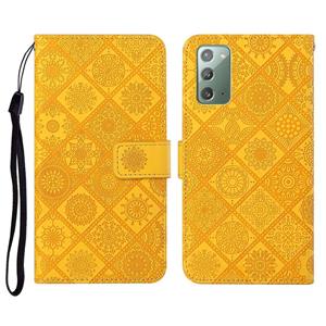 huismerk Voor Samsung Galaxy Note20 Ethnic Style Embossed Pattern Horizontal Flip Leather Case met Holder & Card Slots & Wallet & Lanyard(Geel)