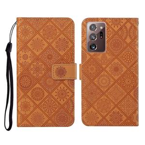 huismerk Voor Samsung Galaxy Note20 Ultra Ethnic Style Embossed Pattern Horizontal Flip Leather Case met Holder & Card Slots & Wallet & Lanyard(Brown)