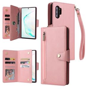 huismerk Voor Samsung Galaxy Note10+ Rivet Buckle 9 Cards Three Lederen Phone Case (Rose Gold)