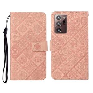 huismerk Voor Samsung Galaxy Note20 Ultra Ethnic Style Embossed Pattern Horizontal Flip Leather Case met Holder & Card Slots & Wallet & Lanyard(Pink)