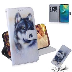 Huismerk Witte Wolf patroon gekleurde tekening horizontale Flip lederen case voor Huawei mate 20 met houder & card slots & portemonnee