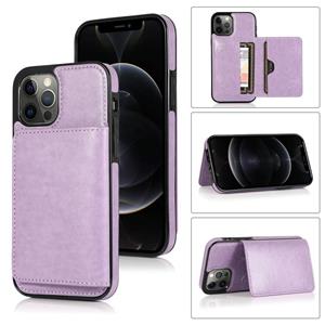 huismerk Schokbestendige PU + TPU-beschermhoes met kaartslots & houder voor iPhone 13 Pro (Purple)