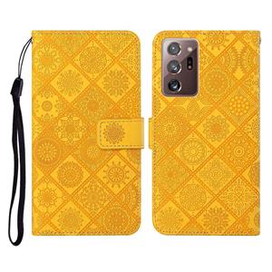 huismerk Voor Samsung Galaxy Note20 Ultra Ethnic Style Embossed Pattern Horizontale Flip Lederen Case met Holder & Card Slots & Wallet & Lanyard(Geel)