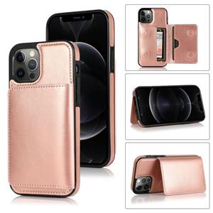 huismerk Schokbestendige PU + TPU-beschermhoes met kaartslots & houder voor iPhone 13 Pro (Rose Gold)