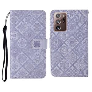 huismerk Voor Samsung Galaxy Note20 Ultra Ethnic Style Embossed Pattern Horizontale Flip Lederen Case met Holder & Card Slots & Wallet & Lanyard(Paars)