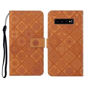 huismerk Voor Samsung Galaxy S10 Ethnic Style Embossed Pattern Horizontal Flip Leather Case met Holder & Card Slots & Wallet & Lanyard(Brown)