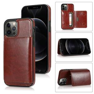 huismerk Schokbestendige PU + TPU-beschermhoes met kaartslots & houder voor iPhone 13 Pro (Brown)