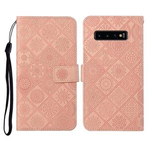 huismerk Voor Samsung Galaxy S10 Ethnic Style Embossed Pattern Horizontal Flip Leather Case met Holder & Card Slots & Wallet & Lanyard(Pink)