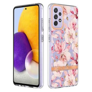 huismerk Voor Samsung Galaxy A72 5G / 4G Bloemen en planten Serie IMD TPU Telefoonhoes (Pink Gardenia)