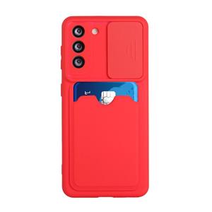 huismerk For Samsung Galaxy S21+ 5G Sliding Camera Cover Design TPU Protective Case with Card Slot(Red)