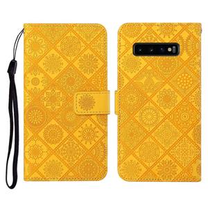 huismerk Voor Samsung Galaxy S10 Ethnic Style Embossed Pattern Horizontal Flip Leather Case met Holder & Card Slots & Wallet & Lanyard(Geel)