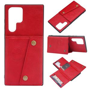 huismerk Voor Samsung Galaxy S22 Ultra 5G Double Buckle PU + TPU Magnetische telefoonhoes