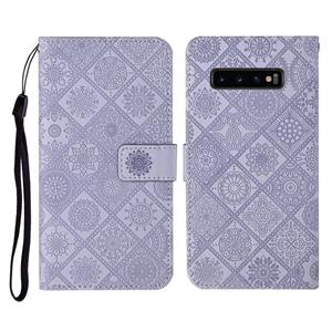 huismerk Voor Samsung Galaxy S10 Ethnic Style Embossed Pattern Horizontal Flip Leather Case met Holder & Card Slots & Wallet & Lanyard(Paars)