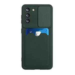 huismerk For Samsung Galaxy S21+ 5G Sliding Camera Cover Design TPU Protective Case with Card Slot(Dark Green)