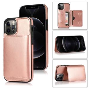 huismerk Schokbestendige PU + TPU-beschermhoes met kaartslots & houder voor iPhone 13 pro max (rose goud)