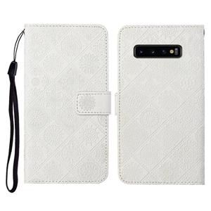 huismerk Voor Samsung Galaxy S10 Ethnic Style Embossed Pattern Horizontal Flip Leather Case met Holder & Card Slots & Wallet & Lanyard(White)