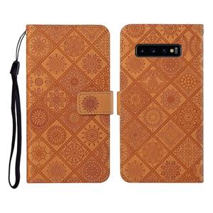 huismerk Voor Samsung Galaxy S10+ Ethnic Style Embossed Pattern Horizontal Flip Leather Case met Holder & Card Slots & Wallet & Lanyard(Brown)