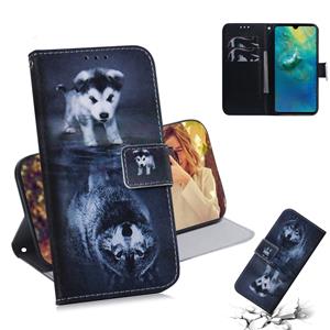 Huismerk Wolf en hond patroon gekleurde tekening horizontale Flip lederen case voor Huawei mate 20 met houder & card slots & portemonnee