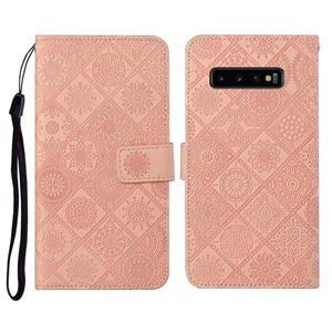 huismerk Voor Samsung Galaxy S10+ Ethnic Style Embossed Pattern Horizontal Flip Leather Case met Holder & Card Slots & Wallet & Lanyard(Pink)