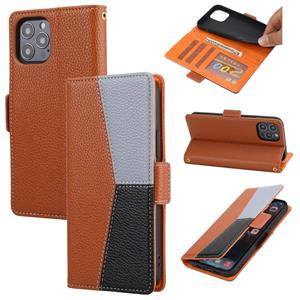 huismerk Litchi Texture Color Matching Horizontale Flip Leren Case met Kaart Slots & Houder & Portemonnee & Fotolijst voor iPhone 13 Mini (Brown)