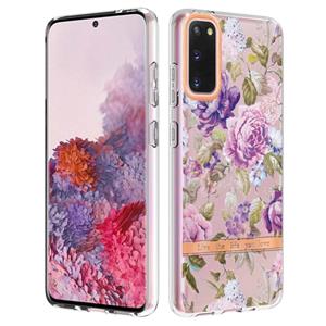 huismerk Voor Samsung Galaxy S20 Bloemen en planten Serie IMD TPU Telefoonhoes (Purple Peony)