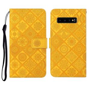 huismerk Voor Samsung Galaxy S10+ Ethnic Style Embossed Pattern Horizontal Flip Leather Case met Holder & Card Slots & Wallet & Lanyard(Geel)