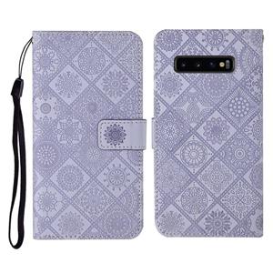 huismerk Voor Samsung Galaxy S10+ Ethnic Style Embossed Pattern Horizontal Flip Leather Case met Holder & Card Slots & Wallet & Lanyard(Paars)