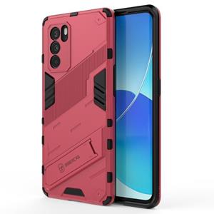 huismerk For OPPO Reno6 Pro 5G Punk Armor 2 in 1 PC + TPU Shockproof Case with Invisible Holder(Light Red)