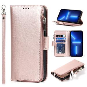 huismerk Microfiber rits horizontale flip lederen tas met houder & kaart slots & portefeuille voor iphone 13 mini (rose goud)