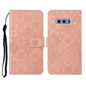 huismerk Voor Samsung Galaxy S10e Ethnic Style Embossed Pattern Horizontale Flip Lederen Case met Holder & Card Slots & Wallet & Lanyard(Pink)