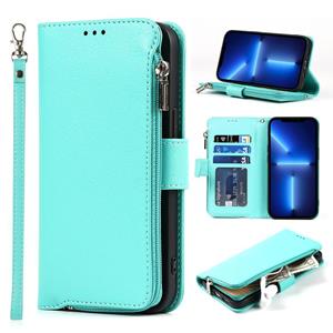 huismerk Microfiber rits horizontale flip lederen tas met houder & kaart slots & portemonnee voor iPhone 13 mini (mint groen)